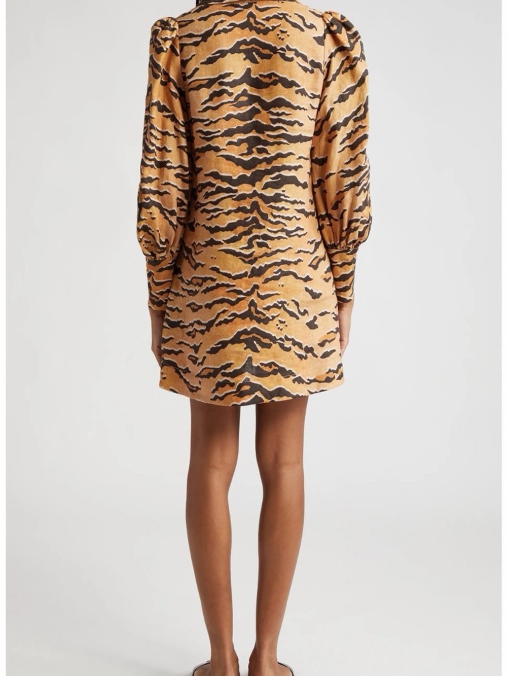 Zimmermann 100% Linen Tiger-Print Mini Dress in Tan and Black - Picture 2 of 12